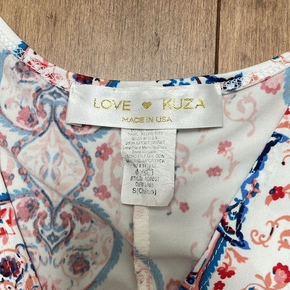 Love Kuza wrap jersey shortsleeve slit blue red red made in USA size S - Picture 11 of 13